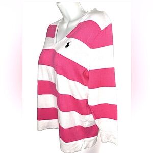 💓RALPH LAUREN💓 STRIPED COTTON V-NECK LONG SLEEVE SIDE SLIT SWEATER EUC💕